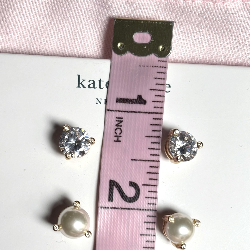 Kate Spade Rise and Shine Stud Earrings Set Cream Clear Gold Tone Classic Women - Picture 5 of 8